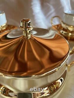 NICE NEW Italian Espresso Demitasse 20 piece Service Set For 6 Gold & White