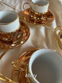 NICE NEW Italian Espresso Demitasse 20 piece Service Set For 6 Gold & White