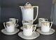 Nippon Hand Painted Gold White Porcelain Tea Set Teapot Demitasse Cups Saucers