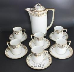 NIPPON Hand Painted GOLD White Porcelain Tea SET Teapot Demitasse Cups Saucers