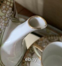 NIPPON Hand Painted White Porcelain Tea SET-Teapot 6 Demitasse Cups/Saucers