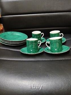 Neiman Marcus Malachite Demitasse Espresso 4 Coffee Cup & Saucer 4 Desert Plate