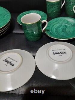 Neiman Marcus Malachite Demitasse Espresso 4 Coffee Cup & Saucer 4 Desert Plate