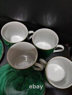 Neiman Marcus Malachite Demitasse Espresso 4 Coffee Cup & Saucer 4 Desert Plate