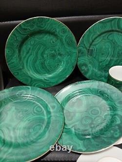 Neiman Marcus Malachite Demitasse Espresso 4 Coffee Cup & Saucer 4 Desert Plate