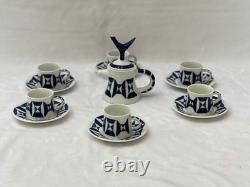 New Sargadelos Paxarica Demitasse Set Of 6 Cups & Saucers And Creamer (14 pcs)