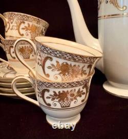 Noritake 5567coffee Pot & Lid4 Demitasse Cups/saucersgold Flower Basketv Exc