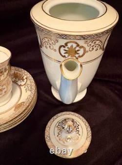 Noritake 5567coffee Pot & Lid4 Demitasse Cups/saucersgold Flower Basketv Exc