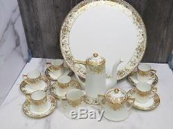 Noritake Gold Demitasse Set Coffee Pot Sugar Creamer Round Platter Cups Saucers