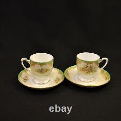 Noritake Tray Teapot Creamer Sugar 2 Cups & Saucers Floral Green Gold 1918-1931