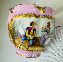 OLD PARIS Tea Cup & Saucer Painted Victorian Pink & Gold Scene Demitasse