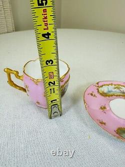 OLD PARIS Tea Cup & Saucer Painted Victorian Pink & Gold Scene Demitasse