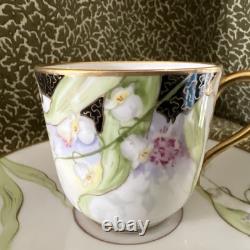 Old Abbey Limoges Orchid Floral Demitasse Cup and Saucer Antique Hand Painted