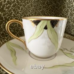 Old Abbey Limoges Orchid Floral Demitasse Cup and Saucer Antique Hand Painted