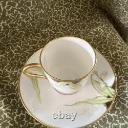 Old Abbey Limoges Orchid Floral Demitasse Cup and Saucer Antique Hand Painted
