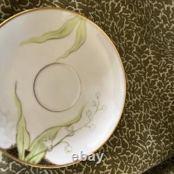 Old Abbey Limoges Orchid Floral Demitasse Cup and Saucer Antique Hand Painted