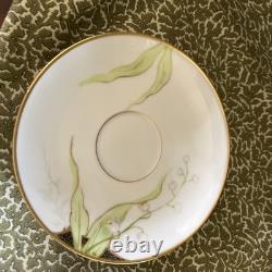 Old Abbey Limoges Orchid Floral Demitasse Cup and Saucer Antique Hand Painted