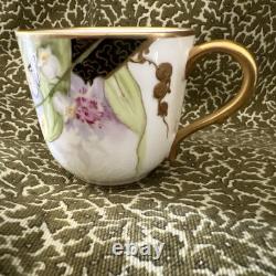 Old Abbey Limoges Orchid Floral Demitasse Cup and Saucer Antique Hand Painted