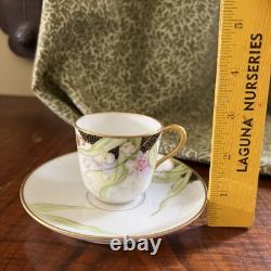 Old Abbey Limoges Orchid Floral Demitasse Cup and Saucer Antique Hand Painted
