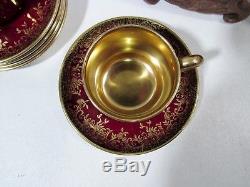 Old Crown Devon Fieldings Flambe Red Gold Interior 6 Demitasse Cups & Saucers