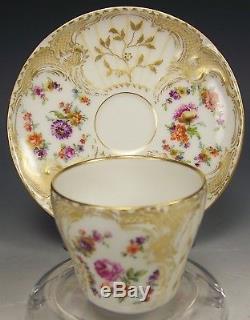 Old Kpm Hand Painted Floral Gilt Scrolls & Fish Scales Demitasse Cup & Saucer