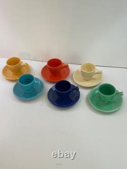 Original 6 Fiesta Colors Demi Cups & Saucers Demitasse Vintage HLC Red 1936