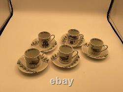 Original French Porcelain d'auteuil chambord Demitasse Cups & Saucers set of 5