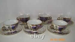 Orion Japan Lusterware Teapot & 6 Demitasse Cups & Saucers Purple Lilac/Gold VTG