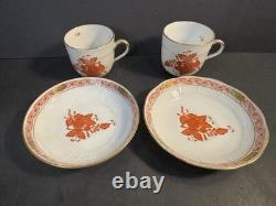 PAIR Herend Chinese Bouquet Rust Demitasse Cups & Saucers with2 Creamers Perfect