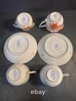 PAIR Herend Chinese Bouquet Rust Demitasse Cups & Saucers with2 Creamers Perfect