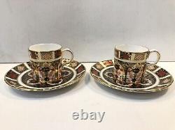 PAIR Royal Crown Derby Old Imari Demitasse Cups & Large 6 Scalloped Saucers