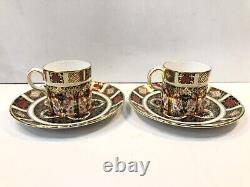 PAIR Royal Crown Derby Old Imari Demitasse Cups & Large 6 Scalloped Saucers