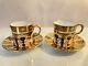 Pair Royal Crown Derby Solid Gold Band Old Imari Demitasse Cups & Suacers