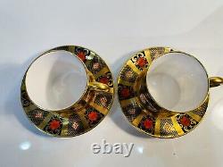 PAIR Royal Crown Derby Solid Gold Band Old Imari Demitasse Cups & Suacers