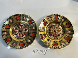 PAIR Royal Crown Derby Solid Gold Band Old Imari Demitasse Cups & Suacers