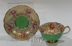 PARAGON PINK ROSE Demi-Tasse CUP & SAUCER Gold Gilt Netted Background c1938-52
