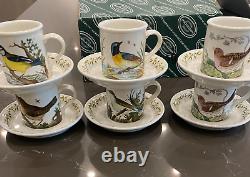 PORTMEIRION BIRDS OF BRITAIN 6 DEMITASSE COFFEE CUPS & SAUCERS with FERN BORDER