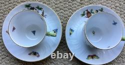 Pair (2) Beautiful Herend Rothschild Birds Demitasse Cups Saucers #1707