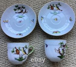 Pair (2) Beautiful Herend Rothschild Birds Demitasse Cups Saucers #1707