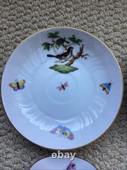 Pair (2) Beautiful Herend Rothschild Birds Demitasse Cups Saucers #1707