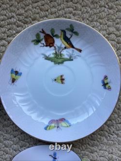 Pair (2) Beautiful Herend Rothschild Birds Demitasse Cups Saucers #1707