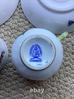 Pair (2) Beautiful Herend Rothschild Birds Demitasse Cups Saucers #1707