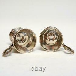 Pair (2) Vintage Mauser For Brand-hier, Chased Sterling Demitasse Cups & Saucers