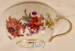 Pair Antique KPM Berlin Demitasse Cups & Saucers, Hand Painted Flowers