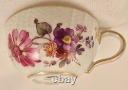 Pair Antique KPM Berlin Demitasse Cups & Saucers, Hand Painted Flowers