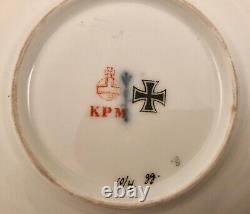 Pair Antique KPM Berlin Demitasse Cups & Saucers, Hand Painted Flowers