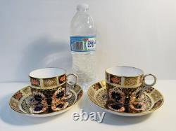 Pair Antique Royal Crown Derby Old Imari Demitasse Cups & Saucers 4 Pieces