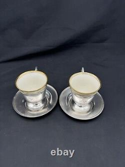 Pair Lenox Demitasse Porcelain Cups with Watson Sterling Silver Holders Saucers