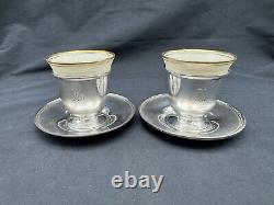 Pair Lenox Demitasse Porcelain Cups with Watson Sterling Silver Holders Saucers