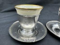 Pair Lenox Demitasse Porcelain Cups with Watson Sterling Silver Holders Saucers